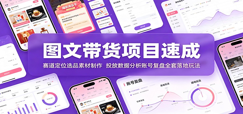 图文带货项目速成：赛道定位选品素材制作，投放数据分析账号复盘全套落地玩法-鑫梵淘