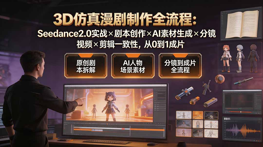3D仿真漫剧制作全流程：Seedance2.0实战×剧本创作×AI素材生成×分镜视频×剪辑一致性，从0到1成片-鑫梵淘