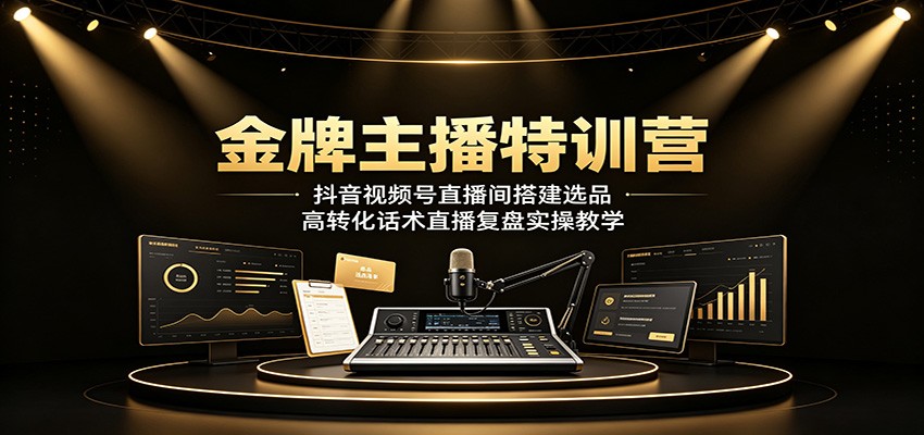 金牌主播特训营：抖音视频号直播间搭建选品，高转化话术直播复盘实操教学-鑫梵淘