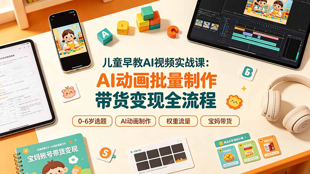 儿童早教AI视频实战课：0-6岁认知选题｜AI动画批量制作｜权重流量拉升｜宝妈账号带货变现全流程-鑫梵淘