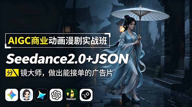 AIGC商业动画漫剧实战班-更新：Seedance2.0+JSON分镜大师，做出能接单的广告片-鑫梵淘