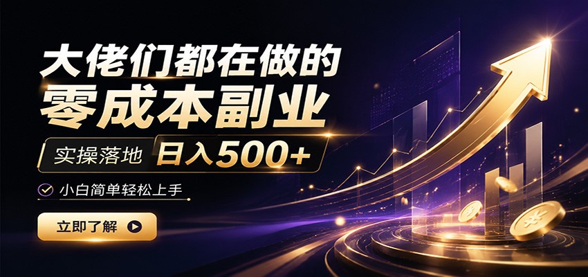 大佬们都在做的零成本副业，实操落地日入500+，小白一秒上手-鑫梵淘