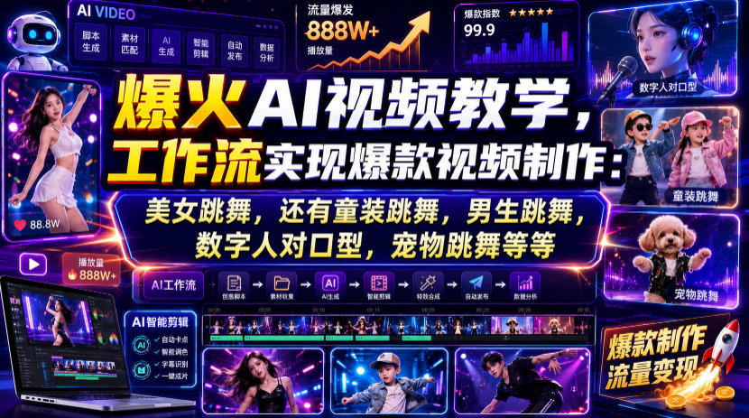 爆火AI视频教学，工作流实现爆款视频制作：美女跳舞，还有童装跳舞，男生跳舞，数字人对口型，宠物跳舞等等-鑫梵淘