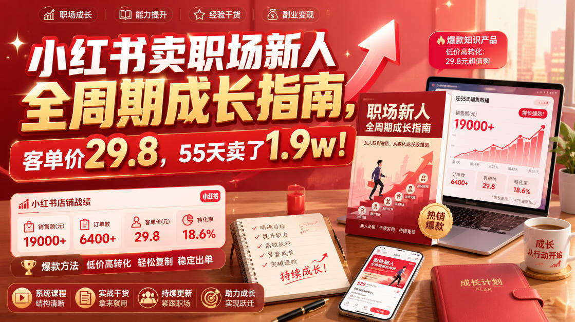 小红书卖职场新人全周期成长指南，客单价29.8，55天卖了1.9w！-鑫梵淘