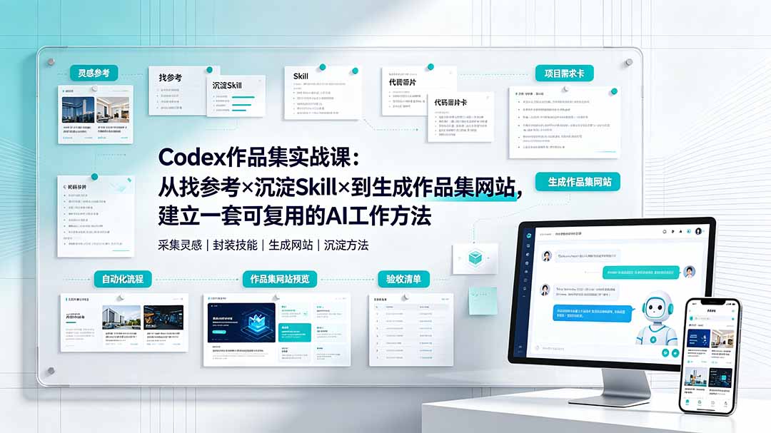 Codex作品集实战课：从找参考×沉淀Skill×到生成作品集网站，建立一套可复用的AI工作方法-鑫梵淘