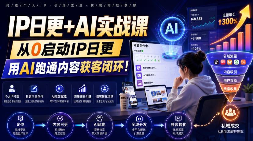 IP日更+AI实战课，从0启动IP日更，IP置顶视频制作+100条选题库搭建+10条日更规划，用AI跑通内容获客闭环!-鑫梵淘