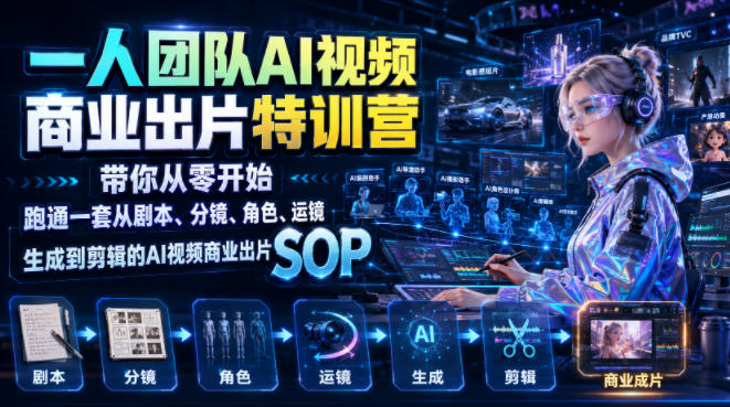 一人团队AI视频商业出片实战课：带你从零开始跑通一套从剧本、分镜、角色、运镜、生成到剪辑的AI视频商业出片SOP-鑫梵淘