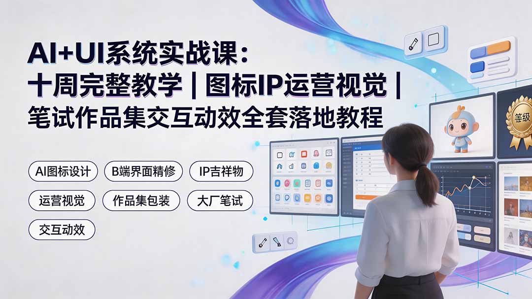 AI+UI系统实战课：十周完整教学｜图标IP运营视觉｜笔试作品集交互动效全套落地教程-鑫梵淘