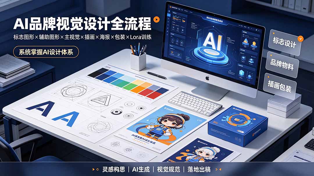 AI品牌视觉设计全流程：标志图形×辅助图形×主视觉×插画×海报×包装×Lora训练，系统掌握AI设计体系-鑫梵淘