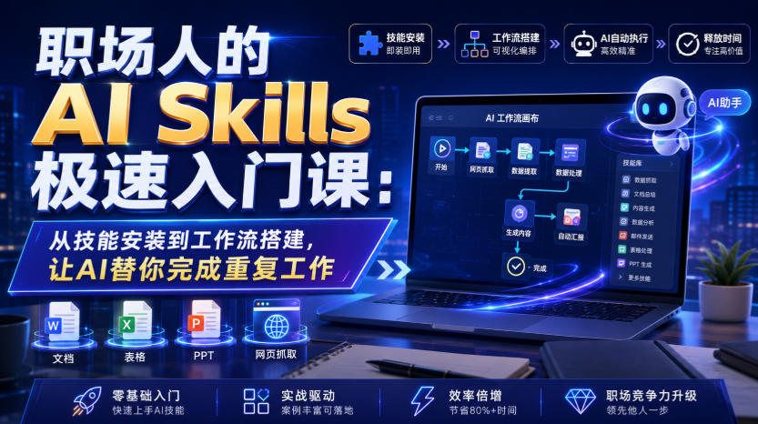 职场人的AI Skills极速入门课：从技能安装到工作流搭建，让AI替你完成重复工作-鑫梵淘
