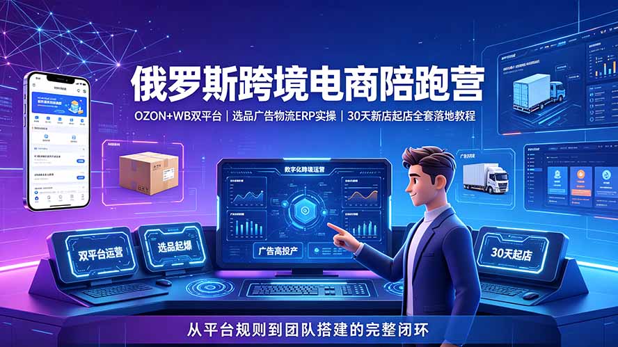 2026俄罗斯跨境电商陪跑营：OZON+WB双平台｜选品广告物流ERP实操｜30天新店起店全套落地教程-鑫梵淘