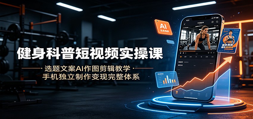 健身科普短视频实操课：选题文案AI作图剪辑教学，手机独立制作变现完整体系-鑫梵淘