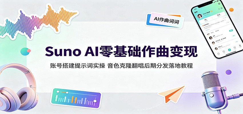 Suno AI零基础作曲变现：账号搭建提示词实操，音色克隆翻唱后期分发落地教程-鑫梵淘