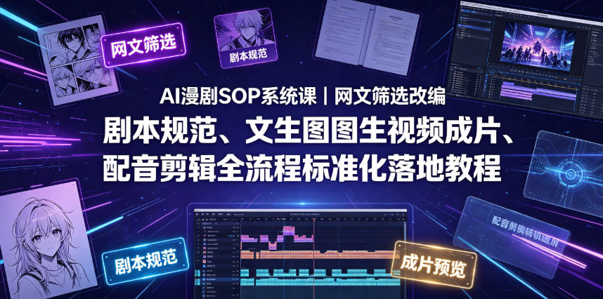 AI漫剧SOP系统课｜网文筛选改编、剧本规范、文生图图生视频成片、配音剪辑全流程标准化落地教程(更新)-鑫梵淘