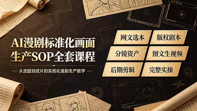 AI漫剧标准化画面生产SOP全套课程-更新，网文选本版权剧本分镜资产全覆盖，图文生视频后期剪辑完整实操教学-鑫梵淘