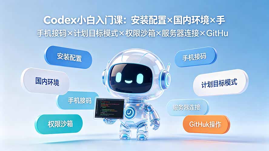 Codex小白入门课：安装配置×国内环境×手机接码×计划目标模式×权限沙箱×服务器连接×GitHub操作-鑫梵淘