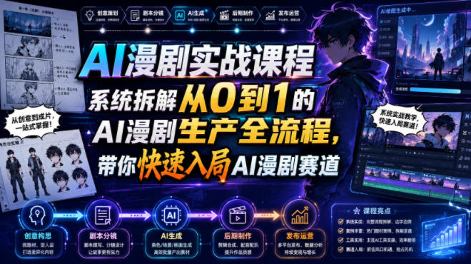 AI漫剧实战课程，系统拆解从0到1的AI漫剧生产全流程，带你快速入局AI漫剧赛道-鑫梵淘