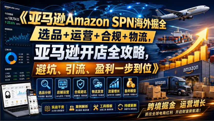 亚马逊Amazon SPN海外掘全，选品+运营+合规+物流，亚马逊开店全攻略，避坑、引流、盈利一步到位-鑫梵淘