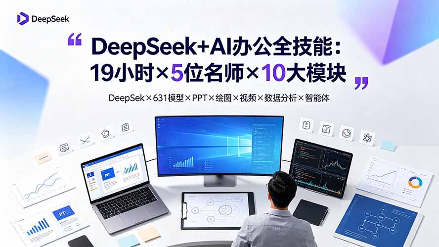 DeepSeek+AI办公全技能：19小时×5位名师×10大模块，DeepSeek×631模型×PPT×绘图×视频×数据分析×智能体-鑫梵淘