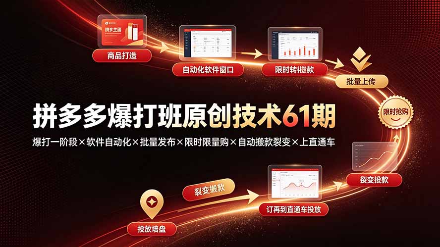 拼多多爆打班原创技术61期：爆打一阶段×软件自动化×批量发布×限时限量购×自动搬款裂变×上直通车-鑫梵淘