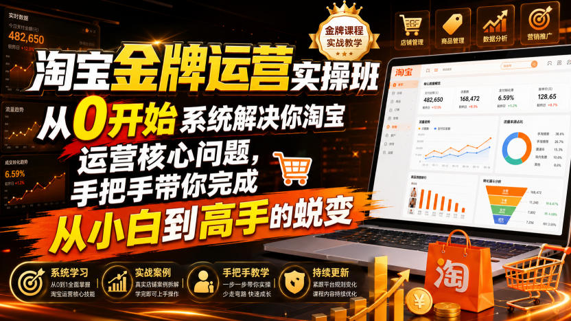 淘宝金牌运营实操班，从0开始系统解决你淘宝运营核心问题，手把手带你完成从小白到高手的蜕变(2026年7月)-鑫梵淘