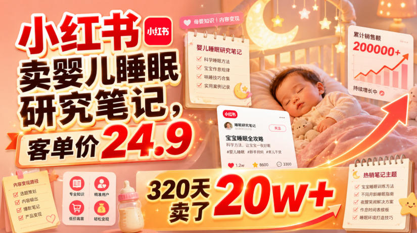 小红书卖婴儿睡眠研究笔记，客单价24.9，320天卖了20w+-鑫梵淘