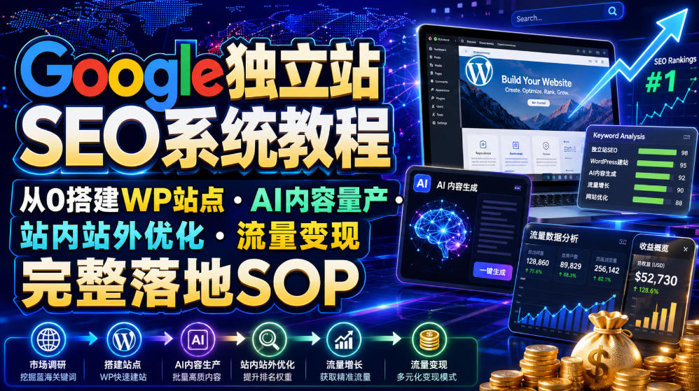 Google独立站SEO系统教程，从0搭建WP站点・AI内容量产・站内站外优化・流量变现完整落地SOP(2026年7月)-鑫梵淘
