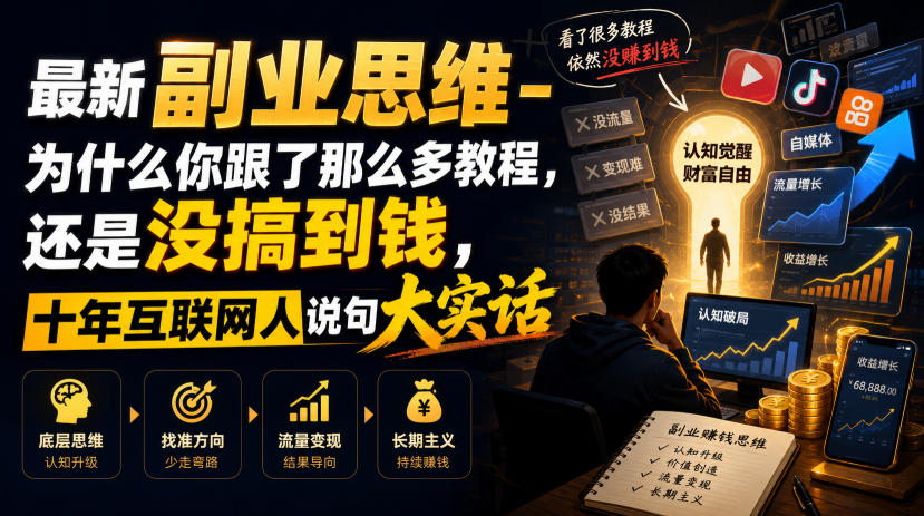 最新副业思维-为什么你跟了那么多教程，还是没搞到钱，十年互联网人说句大实话【揭秘】-鑫梵淘