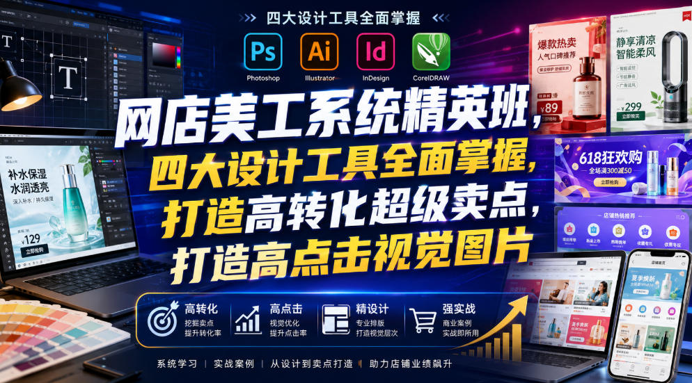 网店美工系统精英班，四大设计工具全面掌握，打造高转化超级卖点，打造高点击视觉图片(2026年7月)-鑫梵淘