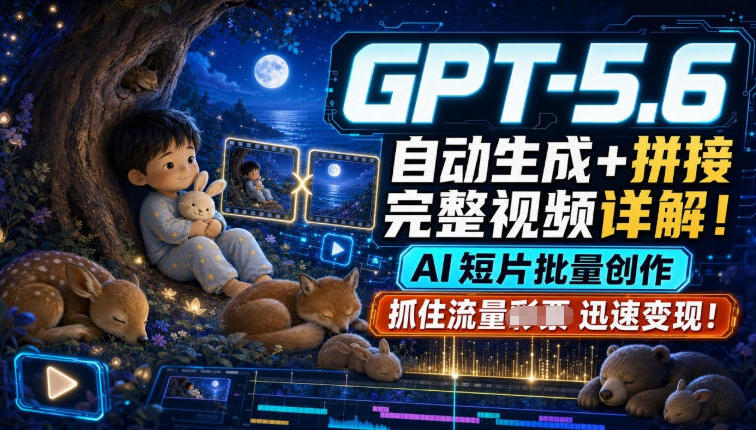 GPT-5.6自动生成＋拼接完整视频详解，AI短片批量创作，抓住流量迅速变现！-鑫梵淘