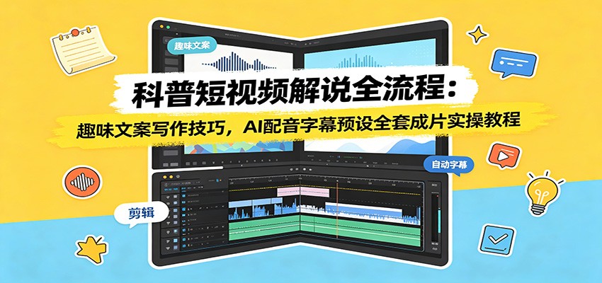 科普短视频解说全流程：趣味文案写作技巧，AI配音字幕预设全套成片实操教程-鑫梵淘
