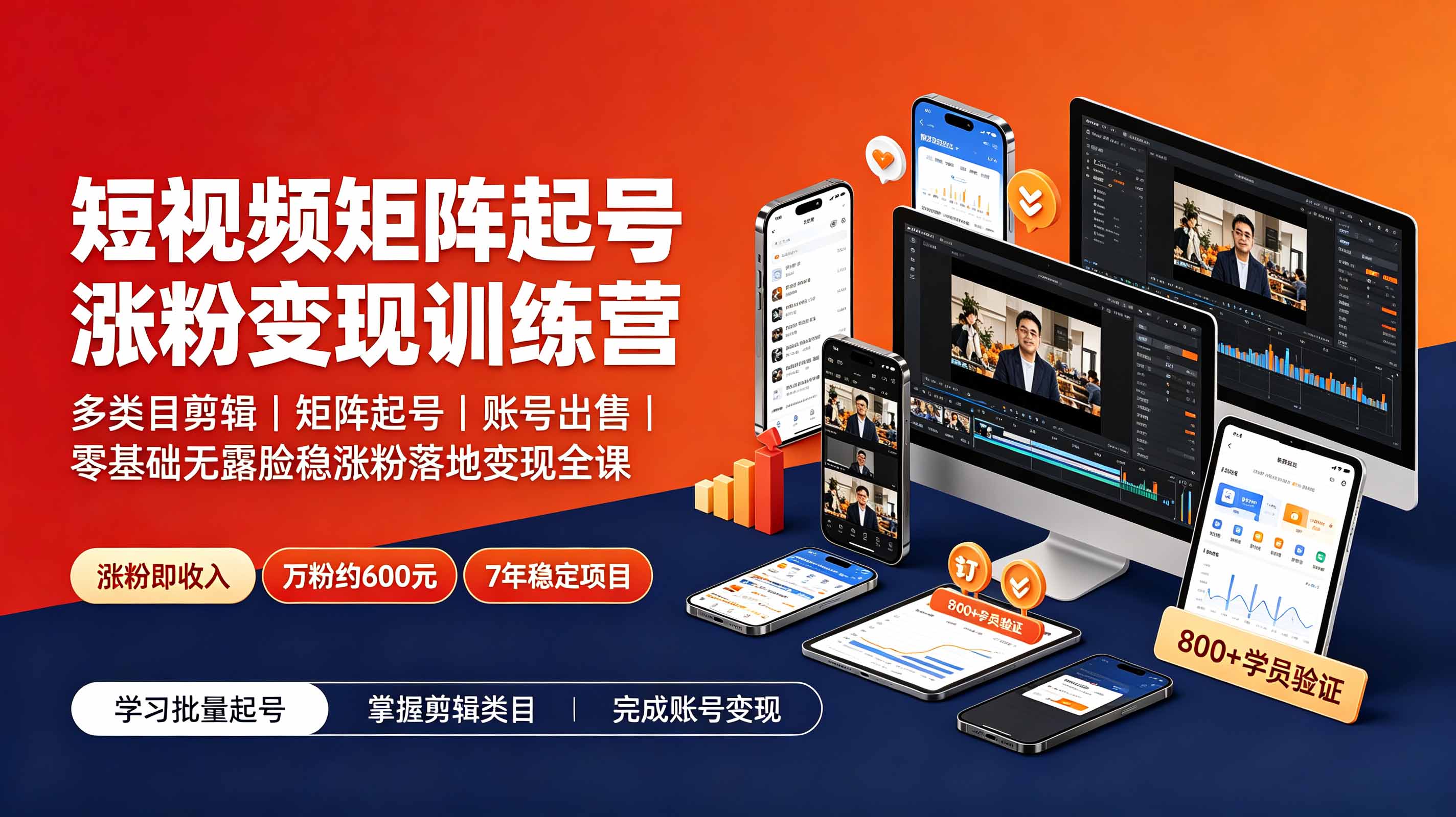 短视频矩阵起号涨粉变现训练营｜多类目剪辑·矩阵起号·账号出售，0基础无露脸稳涨粉落地变现全课-更新-鑫梵淘