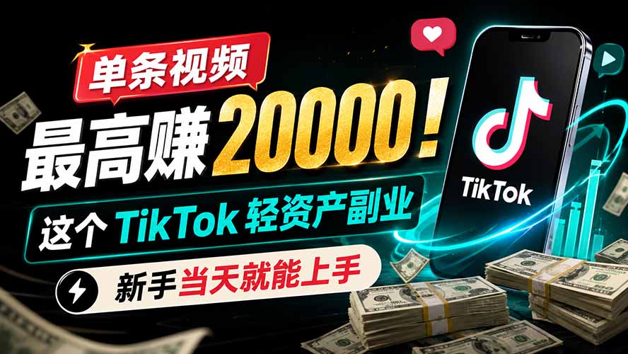 单条视频最高赚 20000！这个 TikTok 轻资产副业，新手当天就能上手-鑫梵淘