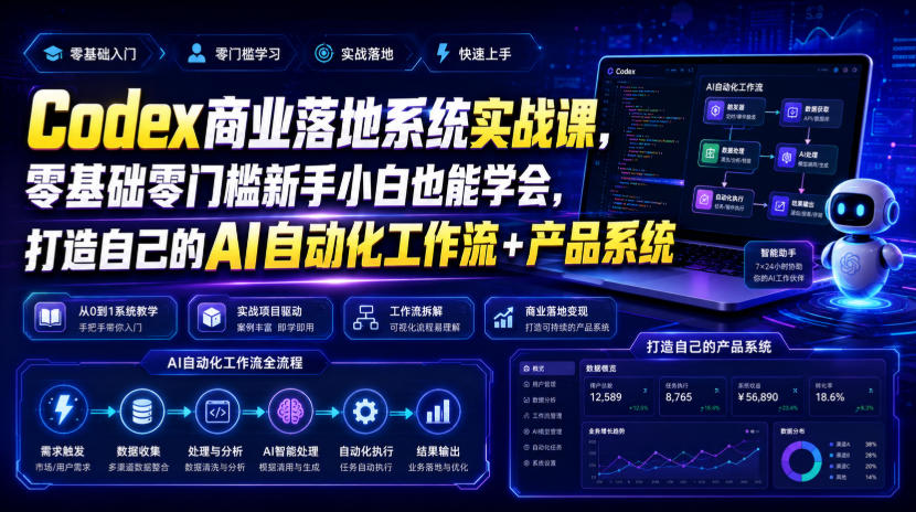 Codex商业落地系统实战课，零基础零门槛新手小白也能学会，打造自己的AI自动化工作流+产品系统-鑫梵淘