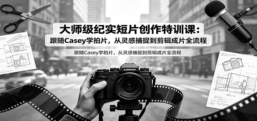 大师级纪实短片创作特训课：跟随Casey学拍片，从灵感捕捉到剪辑成片全流程-鑫梵淘
