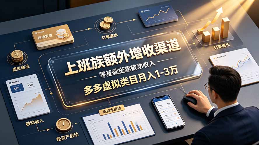 上班族额外增收渠道，零基础搭建被动收入，多多虚拟类目月入 1-3 万-鑫梵淘