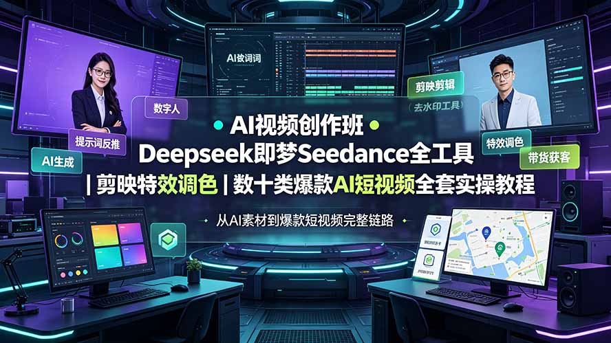 AI视频创作班◆Deepseek即梦Seedance全工具｜剪映特效调色｜数十类爆款AI短视频全套实操教程-鑫梵淘