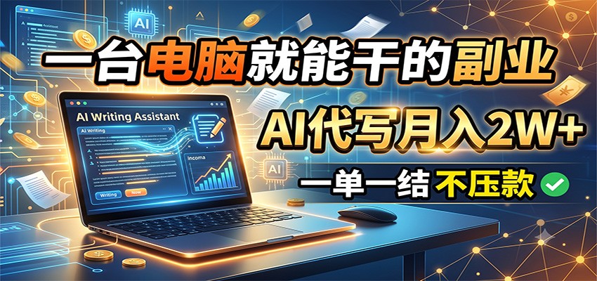 一台电脑就能干的副业，AI代写月入2W+，一单一结不压款-鑫梵淘