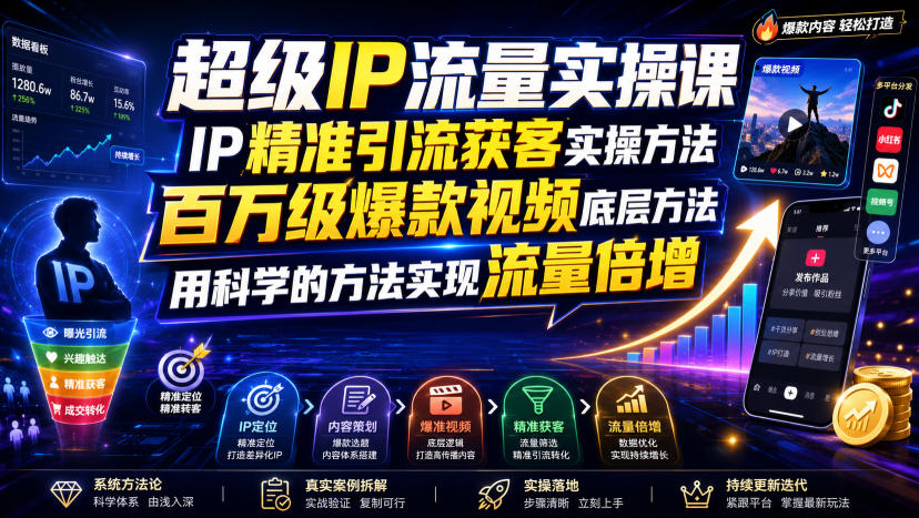 超级IP流量实操课，IP精准引流获客实操方法，百万级爆款视频底层方法，用科学的方法实现流量倍增-鑫梵淘