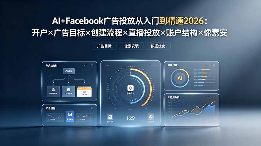 AI+Facebook广告投放从入门到精通2026：开户×广告目标×创建流程×直播投放×账户结构×像素安装×AI赋能-鑫梵淘