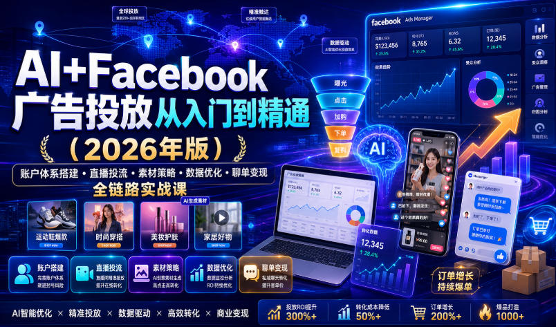 AI+Facebook广告投放从入门到精通(2026年版)｜账户体系搭建・直播投流・素材策略・数据优化・聊单变现全链路实战课-鑫梵淘