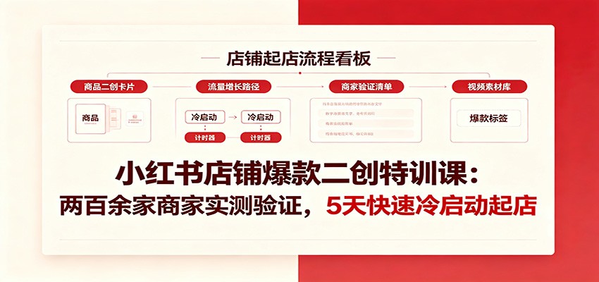 小红书店铺爆款二创特训课：两百余家商家实测验证，5天快速冷启动起店-鑫梵淘