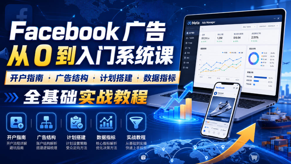 Facebook广告新手从0到入门系统课｜开户指南・广告结构・计划搭建・数据指标全基础实战教程-鑫梵淘