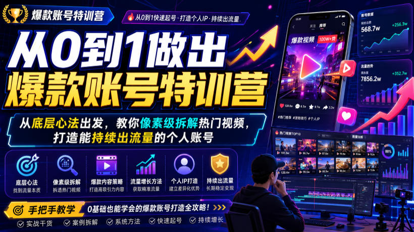 从0到1做出爆款账号特训营，从底层心法出发，教你像素级拆解热门视频，打造能持续出流量的个人账号-鑫梵淘