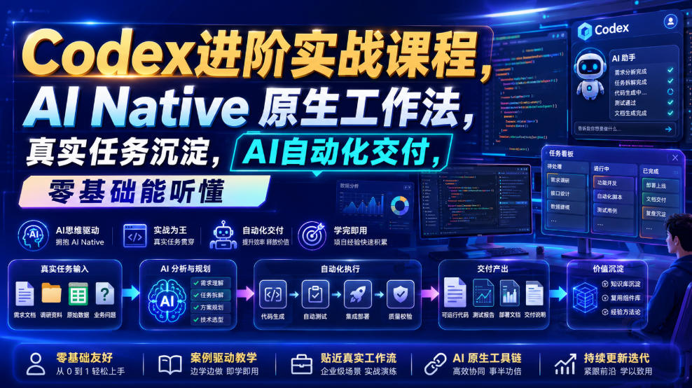 Codex进阶实战课｜AI Native原生工作法，22节真实任务落地，从配置到AI自动化交付全链路教程-鑫梵淘