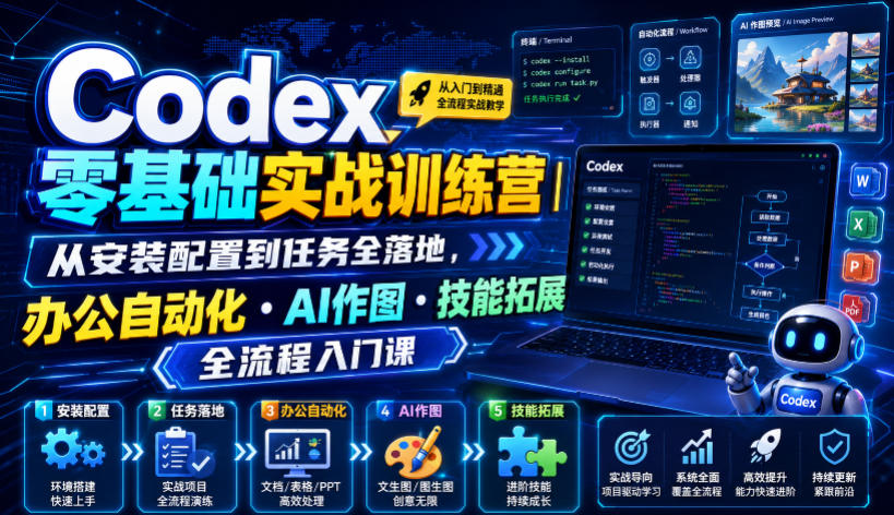 Codex零基础实战训练营｜从安装配置到任务全落地，办公自动化・AI作图・技能拓展全流程入门课-鑫梵淘
