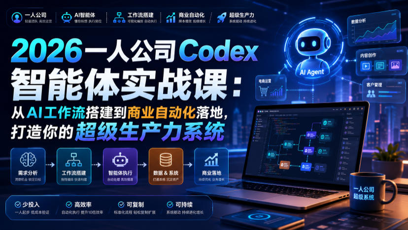 2026一人公司Codex智能体实战课：从AI工作流搭建到商业自动化落地，打造你的超级生产力系统-鑫梵淘
