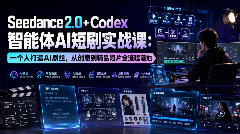 Seedance2.0+Codex智能体AI短剧实战课：一个人打造AI剧组，从创意到精品短片全流程-鑫梵淘