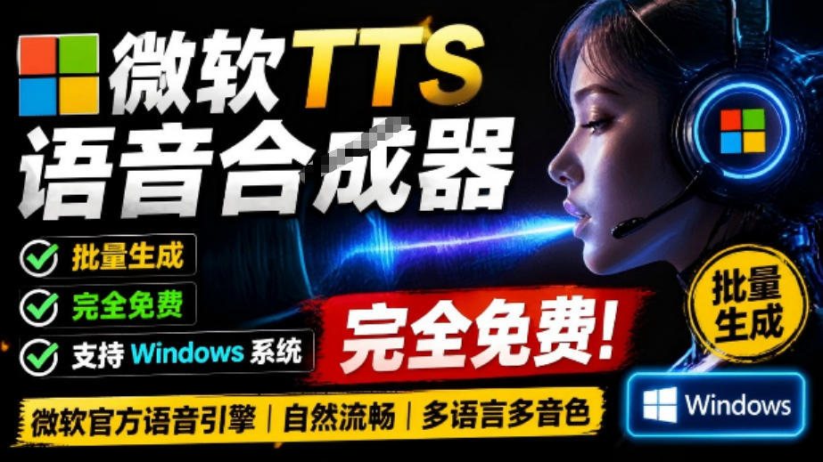 微软TTS免费语音配音生成器，完全免费，支持多语音、多音色选择，Windows系统专用TTS语音合成器-鑫梵淘