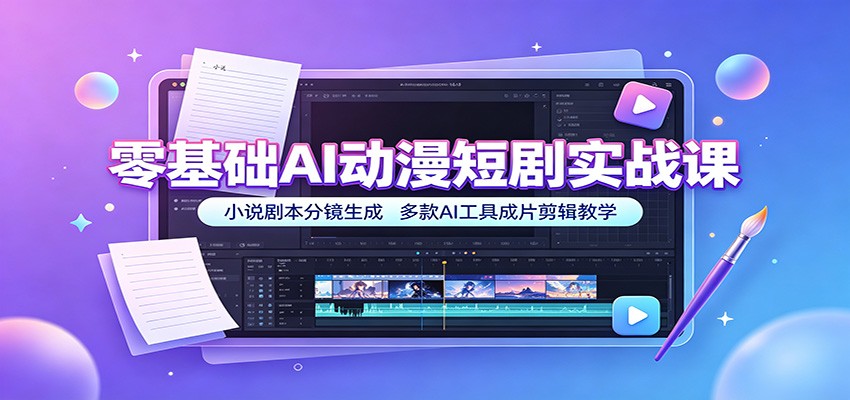 零基础AI动漫短剧实战课：小说剧本分镜生成，多款AI工具成片剪辑教学-鑫梵淘